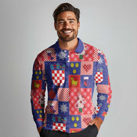 Croatia Christmas Patchwork Long Sleeve Polo Shirt - Wonder Print Shop