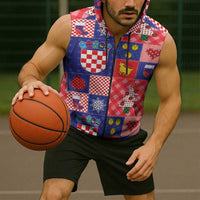 Croatia Christmas Patchwork Sleeveless Zip Hoodie - Wonder Print Shop