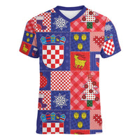Croatia Christmas Patchwork Women V-Neck T-Shirt - Wonder Print Shop