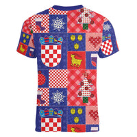 Croatia Christmas Patchwork Women V-Neck T-Shirt - Wonder Print Shop
