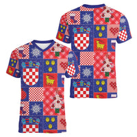 Croatia Christmas Patchwork Women V-Neck T-Shirt - Wonder Print Shop