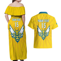 Custom Rwanda Football Couples Matching Off Shoulder Maxi Dress and Hawaiian Shirt Go Amavubi