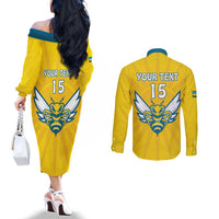 Custom Rwanda Football Couples Matching Off The Shoulder Long Sleeve Dress and Long Sleeve Button Shirt Go Amavubi