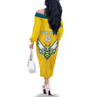 Custom Rwanda Football Family Matching Off The Shoulder Long Sleeve Dress and Hawaiian Shirt Go Amavubi