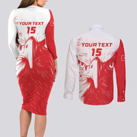 Custom Tunisia Football Couples Matching Long Sleeve Bodycon Dress and Long Sleeve Button Shirt Go Eagles of Carthage