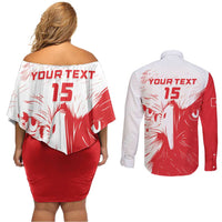 Custom Tunisia Football Couples Matching Off Shoulder Short Dress and Long Sleeve Button Shirt Go Eagles of Carthage