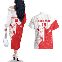 Custom Tunisia Football Couples Matching Off The Shoulder Long Sleeve Dress and Hawaiian Shirt Go Eagles of Carthage