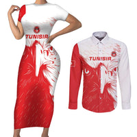 Custom Tunisia Football Couples Matching Short Sleeve Bodycon Dress and Long Sleeve Button Shirt Go Eagles of Carthage