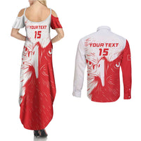 Custom Tunisia Football Couples Matching Summer Maxi Dress and Long Sleeve Button Shirt Go Eagles of Carthage