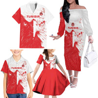Custom Tunisia Football Family Matching Off The Shoulder Long Sleeve Dress and Hawaiian Shirt Go Eagles of Carthage
