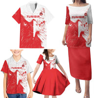 Custom Tunisia Football Family Matching Puletasi and Hawaiian Shirt Go Eagles of Carthage