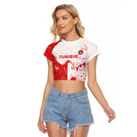 Custom Tunisia Football Raglan Cropped T Shirt Go Eagles of Carthage - Wonder Print Shop