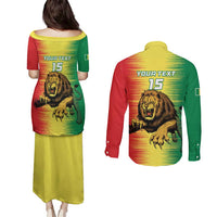 Custom Senegal Football Couples Matching Puletasi and Long Sleeve Button Shirt Go Lions of Teranga