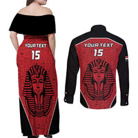 Custom Egypt Football Couples Matching Off Shoulder Maxi Dress and Long Sleeve Button Shirt Go Pharaohs