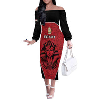 Custom Egypt Football Family Matching Off The Shoulder Long Sleeve Dress and Hawaiian Shirt Go Pharaohs