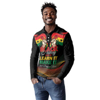 Personalized Ghana Black History Month Long Sleeve Polo Shirt Live It Learn It Make It - Wonder Print Shop