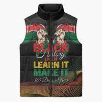 Personalized Kenya Black History Month Sleeveless Puffer Jacket Live It Learn It Make It - Wonder Print Shop