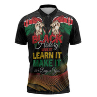 Personalized Kenya Black History Month Zipper Polo Shirt Live It Learn It Make It - Wonder Print Shop