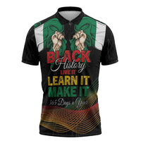 Personalized Nigeria Black History Month Zipper Polo Shirt Live It Learn It Make It - Wonder Print Shop