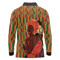 African-American Mother's Day Long Sleeve Polo Shirt Black Mom And Son Kente Pattern