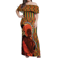 African-American Mother's Day Off Shoulder Maxi Dress Black Mom And Son Kente Pattern