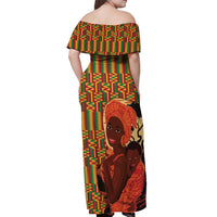 African-American Mother's Day Off Shoulder Maxi Dress Black Mom And Son Kente Pattern