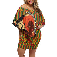 African-American Mother's Day Off Shoulder Short Dress Black Mom And Son Kente Pattern