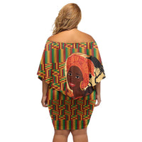African-American Mother's Day Off Shoulder Short Dress Black Mom And Son Kente Pattern
