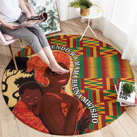 African-American Mother's Day Round Carpet Black Mom And Son Kente Pattern