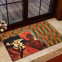 African-American Mother's Day Rubber Doormat Black Mom And Son Kente Pattern