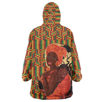 African-American Mother's Day Wearable Blanket Hoodie Black Mom And Son Kente Pattern