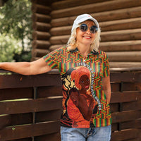 African-American Mother's Day Women Polo Shirt Black Mom And Son Kente Pattern