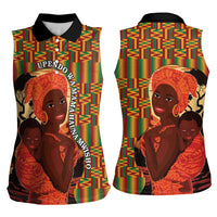 African-American Mother's Day Women Sleeveless Polo Shirt Black Mom And Son Kente Pattern