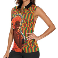 African-American Mother's Day Women Sleeveless Polo Shirt Black Mom And Son Kente Pattern