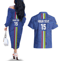 Custom Central African Republic Football Couples Matching Off The Shoulder Long Sleeve Dress and Hawaiian Shirt Go Les Fauves Go