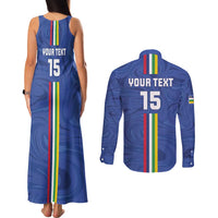 Custom Central African Republic Football Couples Matching Tank Maxi Dress and Long Sleeve Button Shirt Go Les Fauves Go