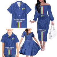 Custom Central African Republic Football Family Matching Off The Shoulder Long Sleeve Dress and Hawaiian Shirt Go Les Fauves Go