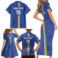 Custom Central African Republic Football Family Matching Short Sleeve Bodycon Dress and Hawaiian Shirt Go Les Fauves Go