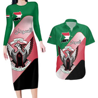 Personalized Sudan Couples Matching Long Sleeve Bodycon Dress and Hawaiian Shirt Sudanese Secretary Bird Flag Style