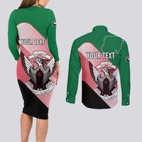 Personalized Sudan Couples Matching Long Sleeve Bodycon Dress and Long Sleeve Button Shirt Sudanese Secretary Bird Flag Style