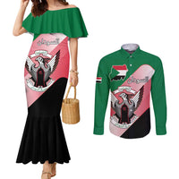 Personalized Sudan Couples Matching Mermaid Dress and Long Sleeve Button Shirt Sudanese Secretary Bird Flag Style