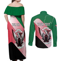 Personalized Sudan Couples Matching Off Shoulder Maxi Dress and Long Sleeve Button Shirt Sudanese Secretary Bird Flag Style
