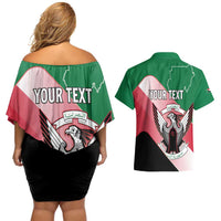 Personalized Sudan Couples Matching Off Shoulder Short Dress and Hawaiian Shirt Sudanese Secretary Bird Flag Style