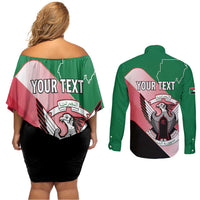 Personalized Sudan Couples Matching Off Shoulder Short Dress and Long Sleeve Button Shirt Sudanese Secretary Bird Flag Style