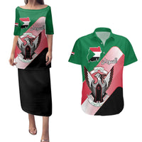 Personalized Sudan Couples Matching Puletasi and Hawaiian Shirt Sudanese Secretary Bird Flag Style
