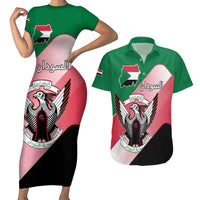 Personalized Sudan Couples Matching Short Sleeve Bodycon Dress and Hawaiian Shirt Sudanese Secretary Bird Flag Style