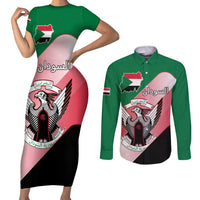 Personalized Sudan Couples Matching Short Sleeve Bodycon Dress and Long Sleeve Button Shirt Sudanese Secretary Bird Flag Style