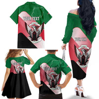 Personalized Sudan Family Matching Off The Shoulder Long Sleeve Dress and Hawaiian Shirt Sudanese Secretary Bird Flag Style