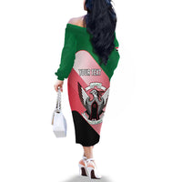 Personalized Sudan Family Matching Off The Shoulder Long Sleeve Dress and Hawaiian Shirt Sudanese Secretary Bird Flag Style