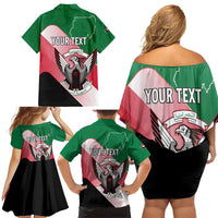 Personalized Sudan Family Matching Off Shoulder Short Dress and Hawaiian Shirt Sudanese Secretary Bird Flag Style